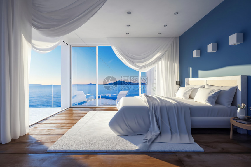 现代海景卧室图片
