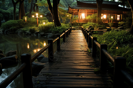 日式木板桥图片