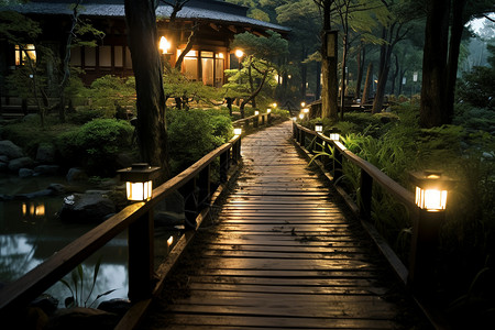 木板桥花园背景图片