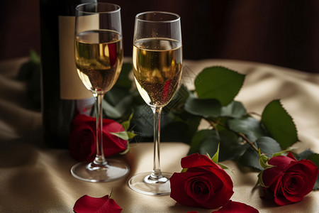 优雅的香槟和玫瑰花图片