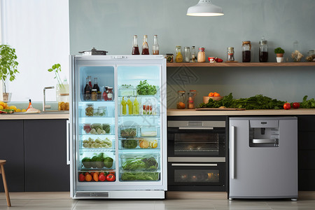 厨房电器背景厨房里的冰箱背景