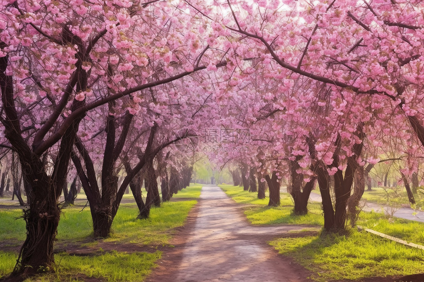春天桃花公园的美景图片