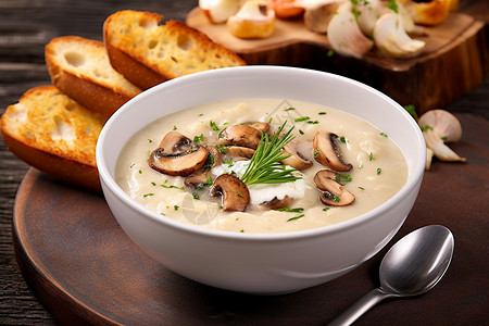 美味的奶油蘑菇汤高清图片