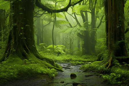 森林中的青苔和树木绿色高清图片素材