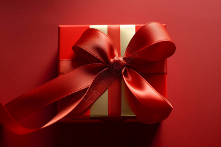 礼品盒彩带包装红色背景下的礼盒背景