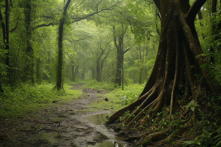 雨后的热带丛林树木高清图片素材