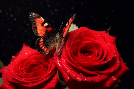 红色玫瑰花和蝴蝶图片