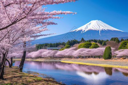 富士山下的樱花图片