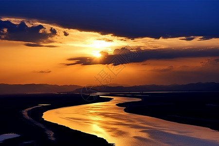 日落时分的黄河日落景观图片