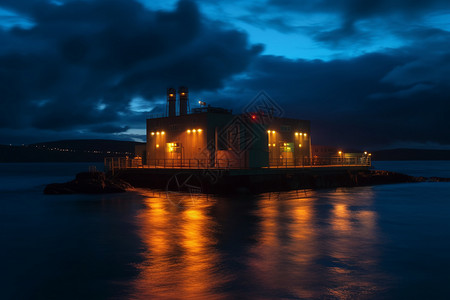 夜空下的潮汐发电厂图片