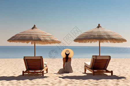 沙滩度假的女孩女孩享受着阳光设计图片