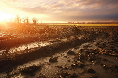 阳光照射下的农田场景洪水高清图片素材