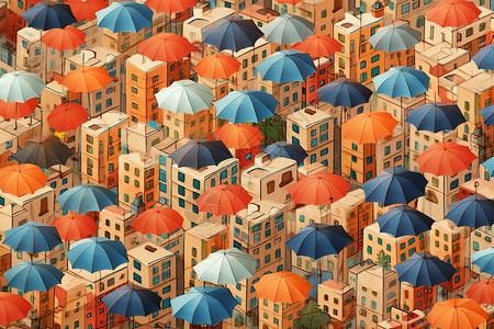 雨伞图案不同颜色的雨伞插画