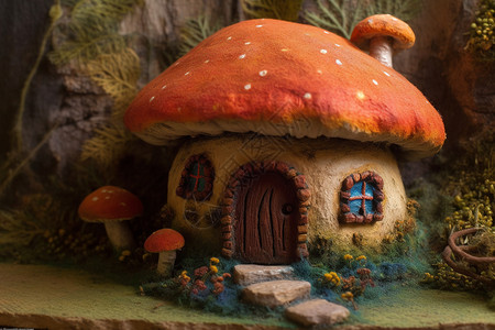 可爱小蘑菇边框毛毡制作的蘑菇屋背景