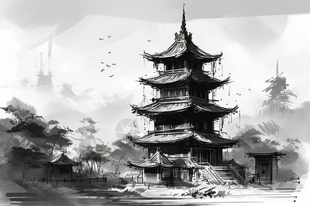中式宝塔建筑背景图片
