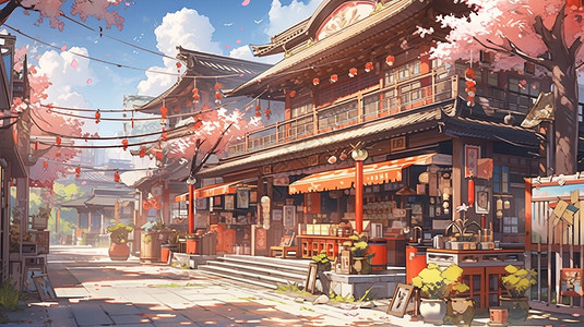 日本亚洲江户时代的日本街道插画