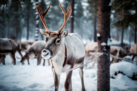 芬兰驯鹿冬日暖阳下的鹿背景