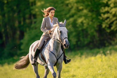 草地上骑马的女子图片