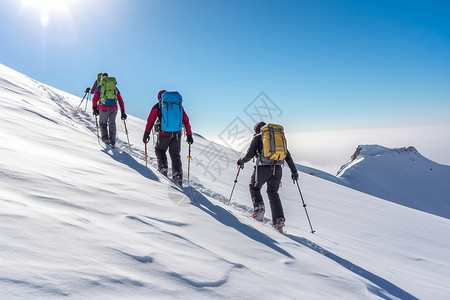 冬季雪山登山队伍图片