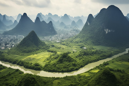 航拍山水风景图图片