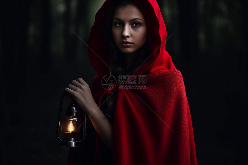 穿着红色斗篷的年轻女子图片