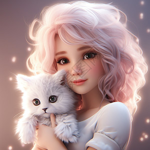 抱樱桃女孩抱猫的美女设计图片