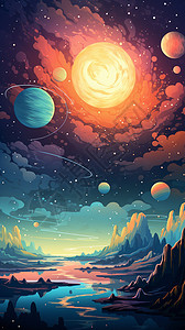 卡通五星星球斑斓的外天空设计图片
