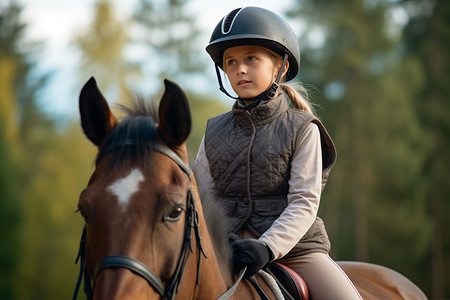 户外骑马的小女孩背景图片