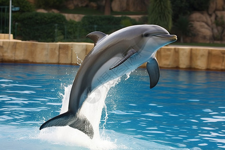 泳池跳跃的海豚图片