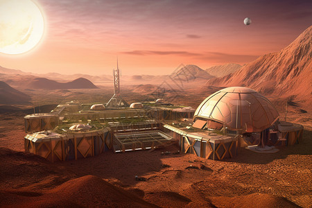 星球中的未来派建筑背景图片