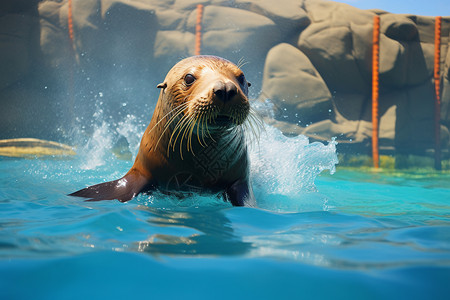 在水中游泳的海狮背景图片