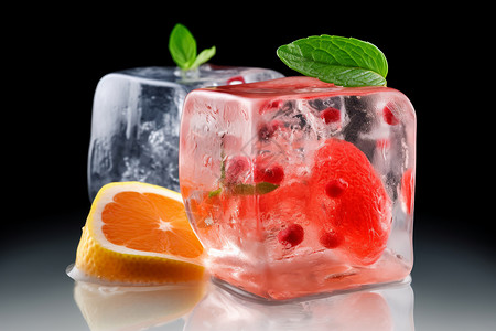 冰冻的水果冰块图片
