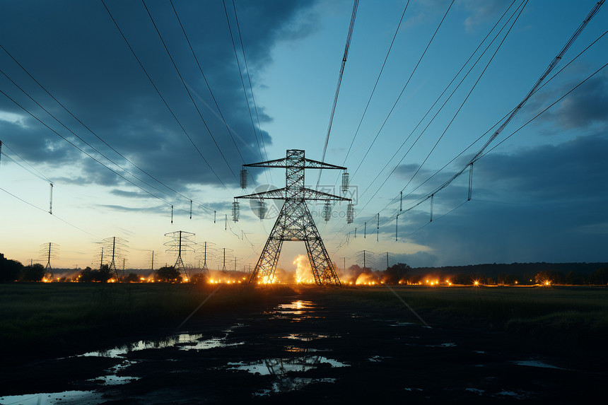 田野里的电力塔图片