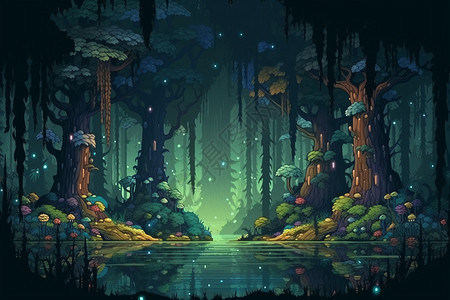 像素艺术的森林背景图片