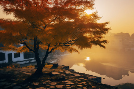 秋天日出的美景图片