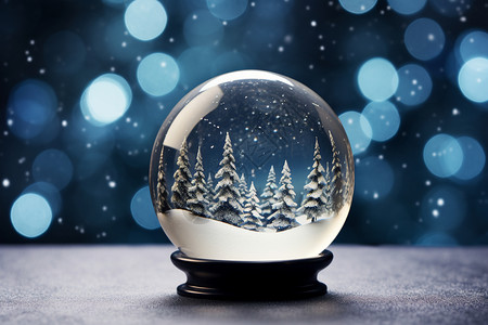 森林特写模拟雪后森林的水晶球设计图片