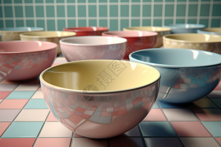 五颜六色的陶瓷碗图片