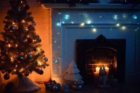 圣诞装饰和壁炉背景图片