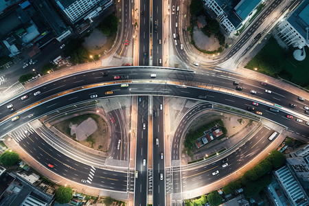 夜晚城市公路的上空图高清图片