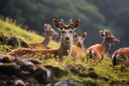 成群结队的鹿群觅食高清图片素材