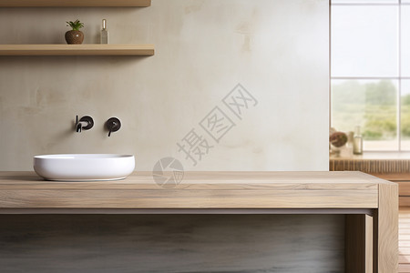 浴室水槽木桌洗手台背景