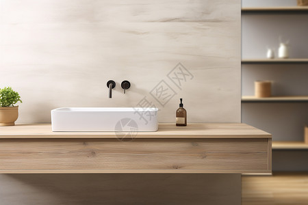 浴室凳子木制洗手台背景