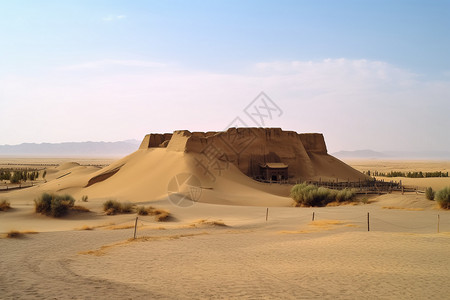 沙漠里的建筑遗址图片