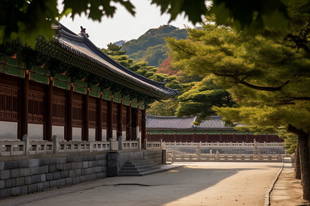 韩国房屋古代的寺庙背景