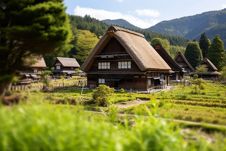 屋子背后的树传统的木屋背景