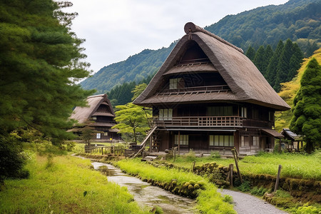 屋子背后的树有历史的木屋背景