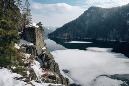 山谷间冰雪融化的河流图片