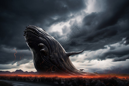 大海暴风雨鲸鱼跃出海面设计图片