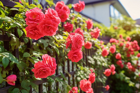 庭院围栏庭院绽放的玫瑰背景