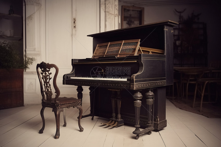 房间的老式钢琴图片